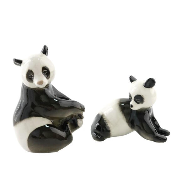 🐼Lomonosov Leningrad Porcelain PANDA BEARS Mom and BabyFigurines USSR